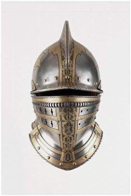 Polyester Garden Flag Outdoor Flag House Flag Banner,Medieval,Iron Helmet of Medieval Knight Heavy Headdress Tournament Tradition Design Art,Grey and Tan,for Wedding Anniversary Home Outdoor Garden De