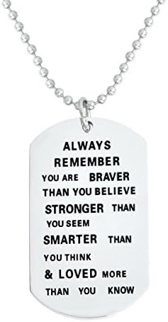 QIHOO Always Remember You Are Braver Than You Believe Necklace Stainless Steel Pendant Gift (Silver)