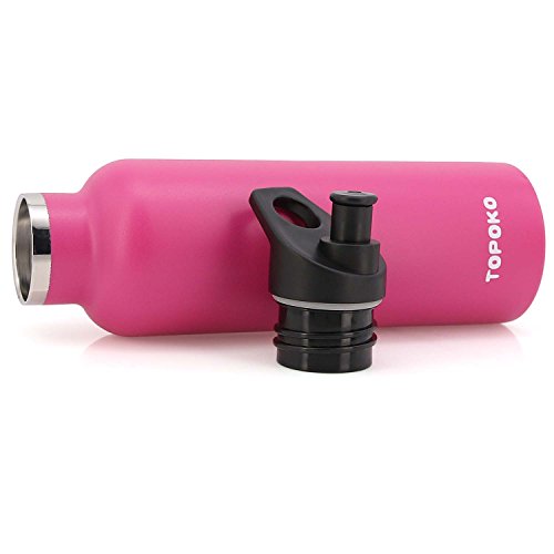 TOPOKO 25 OZ Hydro Double Wall Flask Stainless Steel Water Bottle, Bite Valve Top, Vacuum Insulated, Sweat Proof, Leak Proof Thermos Standard Mouth-Rose