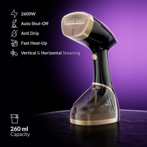 Feller Germany Vanguard Series Handheld Garment and Travel Steamer, 2000W, Prime Gold Ceramic Sole Plate with Auto Shut Off, Anti Drip, 25G/min Steam Rate, GS200, 2Y Guarantee-UAE Version (Gold)