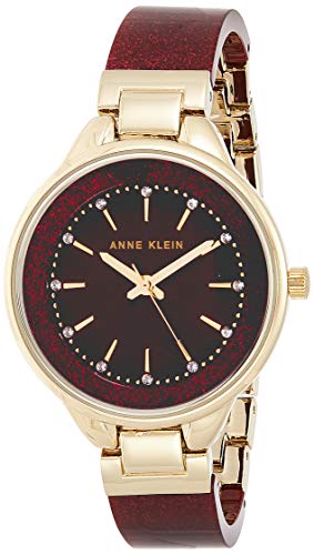 Anne Klein Women's AK/1408BYBY Swarovski Crystal Accented Gold-Tone and Burgundy Shimmer Resin Bangle Watch
