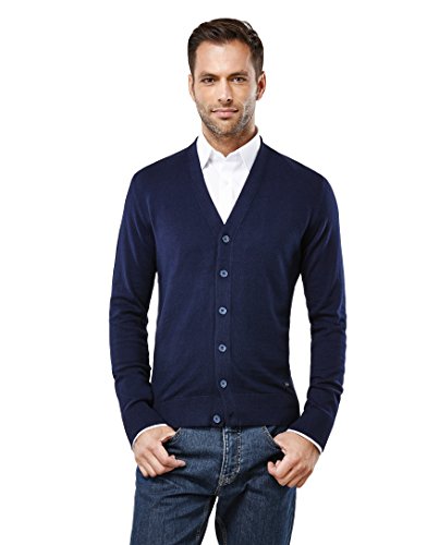 Vincenzo Boretti Men's classic cardigan with V-neckline and butto,darkblue,Small