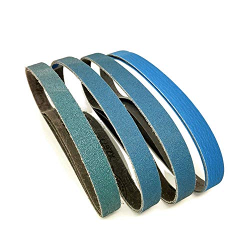 3/8 Inch x 13 Inch Zirconia Sanding Belts, 4 Each of 40/60/80/120 Assorted Grits, Belt Sander Tool for Woodworking, Metal Polishing (16 Pack)