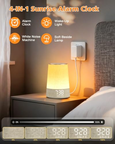 Dawn Simulator Light Alarm Clock, Alarm Clock with 7 Ringtones, 30 Natural Sounds Snooze, Timer, Morning Alarm Clock on LED Bedside Lamp, 10 Brightness Levels Night Light for Children Adults