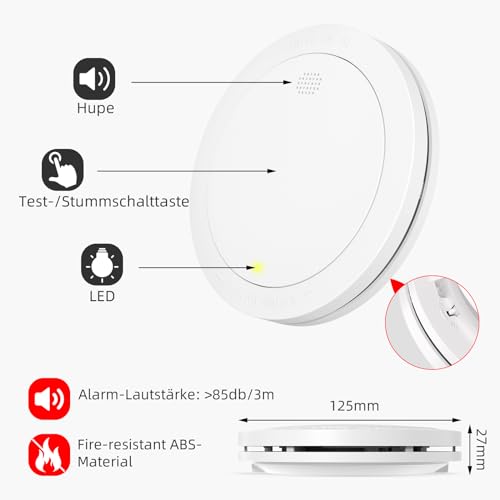 CPVAN Smoke Detector Networked 10 Year Battery with Magnetic Holder, EN14604 Tested Wireless Fire Alarm No Drilling European Standard 85 dB Smoke Alarm Set of 10