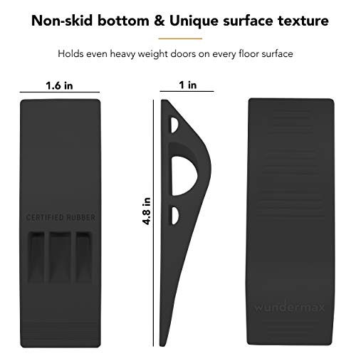Wundermax Door Stopper Rubber Door Stop Wedge Security Door Stops with Door Holder Rubber Door Stoppers Works On All Floor Types and Carpet Heavy Duty Door Jam (3 Pack Black)