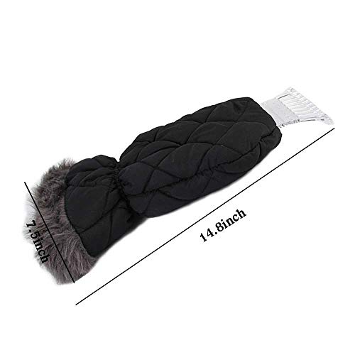 TKKEUEP Ice Scraper Mitt for Windshield -Waterproof Snow Ice Scrapers Glove Lined Thick Fleece Durable Ice Scrapers (Black)