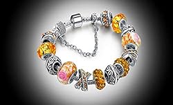 Savlano Silver Yellow Tone Charm Bracelet with