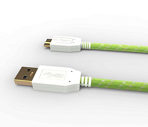 Pawtec Rugged SuperSpeed USB 3.0 Type A Male to Micro-B Charge & Sync Data Cable 5 Gbps 3.3 Feet/1Meter Gold Plated for Smartphones, External Drives, Computer Devices and Peripherals (Lime Green) - Thumbnail 3