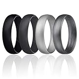ROQ Silicone Wedding Ring for Men, Set of 4 Affordable Comfort Fit 6mm Manly Metallic Silicone Rubber Wedding Bands - Silver, Dark Silver, Black, Grey - Size 9