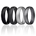 ROQ Silicone Wedding Ring for Men, Set of 4 Affordable Comfort Fit 6mm Manly Metallic Silicone Rubber Wedding Bands - Silver, Dark Silver, Black, Grey - Size 9