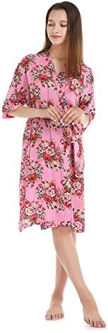 missfashion Women's Cotton Floral Kimono Robe for Wedding Bride(S,Pink)