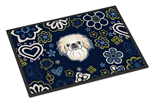 Caroline's Treasures BB5072JMAT Blue Flowers Pekingese Doormat 24x36 Front Door…