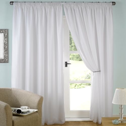 LUXURY WHITE LINED VOILE CURTAINS PENCIL PLEAT (90" wide x 90" drop (229cm x 229cm)) Amazon.co