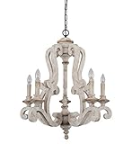 Farmhouse Wood Chandelier Candle Holder 5-Light Distressed White Wooden Chandelier French Country Rustic Chandelier Pendant Lighting with Adjustable Chain by Oaks Decor