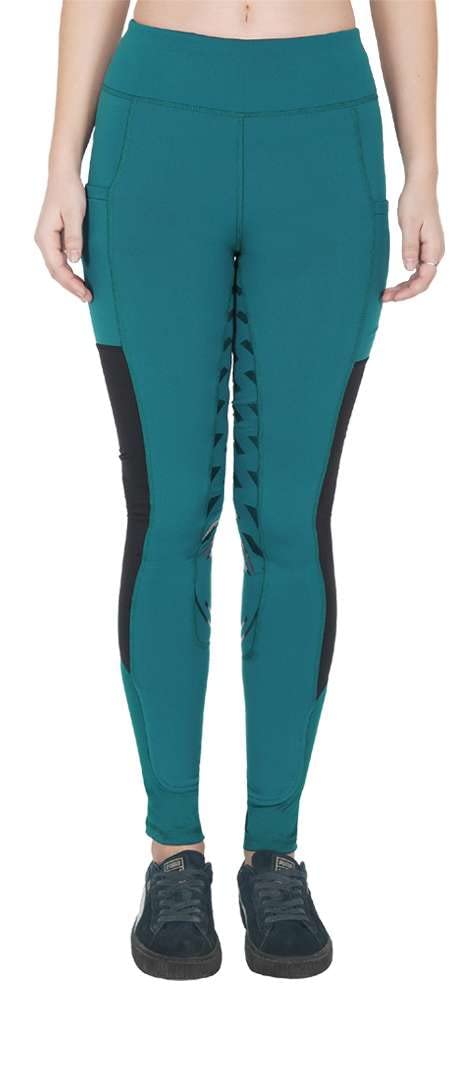 Avon Equine Women's Horse Riding Silicone Pullons Leggings Ladies Leggings Tights Sticky Bum Riding Pants (Small, Teal/Black)