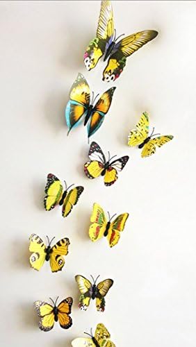 24 Pcs 3D Butterfly Wall Stickers Art Decor Decals(24Pcs Yellow)