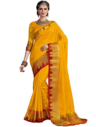 Fascinating yellow tussar silk traditional saree