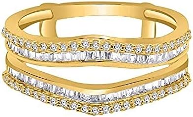 Ritika 0.60 Ct 14K Yellow Gold Over Round and Baguette Cut White Diamond 925 Sterling Silver Classy Two Row Enhancer Wrap Guard Wedding Band Ring for Women's & Girl's