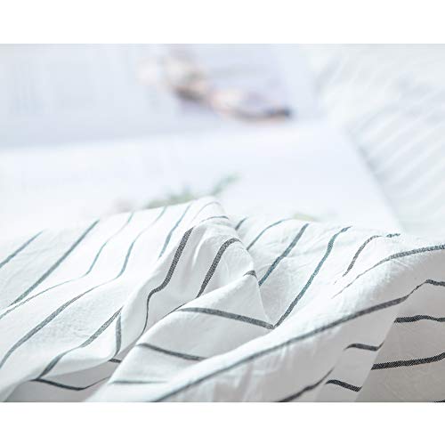 FOSSA Washed Cotton Duvet Cover Set Queen 3 Piece Bedding Sets Soft Wrinkled Striped Design (Queen, White&Black Stripes)