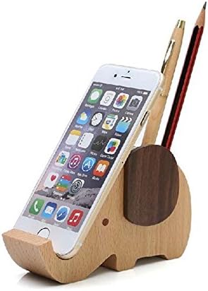 Wood Phone Holder, Elephant Container With Pen Holder Desk Organizer (Elephant)
