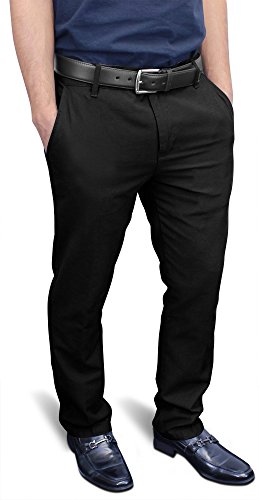 Enimay Men's Fitted Formal Pants Flat Front Dress Tailored Cotton Bottoms Zipper Black
