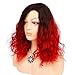 Short Curly Bob Wig Ombre Red Synthetic Wigs Shoulder Length Red Wavy Wig for Women Cosplay Daily Party Wigs 14 inch (1b/ Red,Side Part)