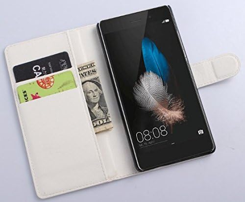huawei P8lite Leather Case, [Kickstand Feature] [Perfect Fit] huawei P8lite Wallet Case, Luxury Wallet PU Leather Case Flip Cover Built-in Card Slots (huawei P8lite Case-Wallet-White)