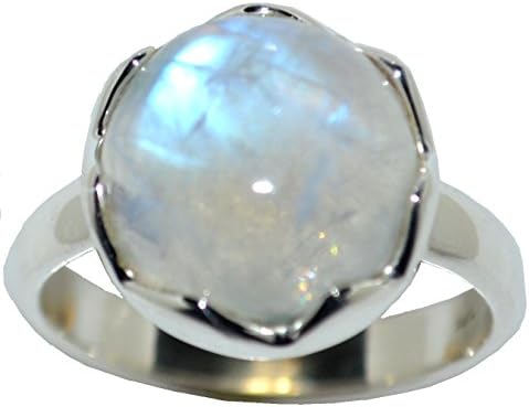 925 Sterling Silver Rainbow Moonstone Ring; Solitaire Natural Gemstone Handmade Jewellery Gifts