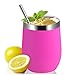 ZONEGRACE 4 pack 12 oz Stainless Steel Stemless Wine Glass Tumbler,Double Wall Vacuum Insulated (Teal & Magenta 4 pack) Wine Tumbler with Lids for Coffee, Wine, Cocktails, Including 4 Straws