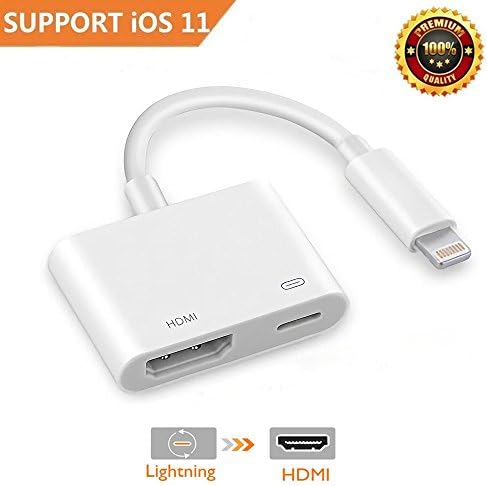Lightning to HDMI Adapter, Lightning Digital AV Adapter with Lightning Charging Port, for 1080P HD TV/Displayer/Monitor/Projector for iPhone, iPad and iPod, Supporting iOS 11(white)