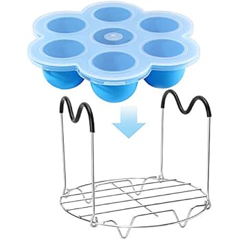 Silicone Egg Bites Mold for Instant Pot Accessories and Steamer Rack Trivet with Heat Resistant Handle Fit 5, 6, 8 Qt Pressure Cooker Baby Food Freezer Tray with Lid (Blue)