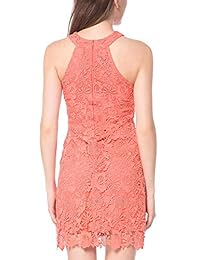 Vestido de encaje sin mangas para mujer, estilo informal, cuello halter, para fiesta de cóctel