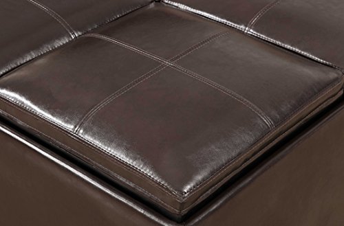 Simpli Home F-07 Avalon 35 inch Wide Contemporary Square Coffee Table Storage Ottoman in Tanners Brown Faux Leather - Thumbnail 3
