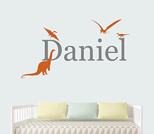 Custom Boy Name Dinosaur Wall Decals - Nursery Room Wall Decor - Nursery Wall Decals - Vinyl Art Decor For Kids Room (42W x 24H)