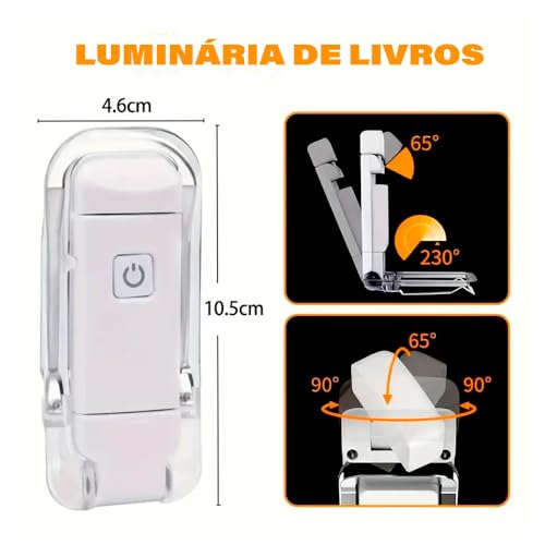 Luz de Leitura Para Livro Luminária de Livros - LED Quente Neutra Fria - Nível de Iluminação Ajustável - Ideal para Estudar ou Ler a Noite - Recarregável USB