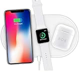 Hisri 3 in 1 Qi Wireless Charging Pad,Fast Wireless Charger Compatible for iPhone X/XS Max/8/8 Plus Apple Watch Airpods Samsung Galaxy Note 8/S9/S8 and All Qi Enable Device (White Only Wireless Pad)