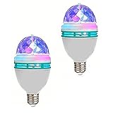 XUNATA 2-Pack Rotating LED Strobe Bulb RGB Multi Changing Color Crystal Stage Light, E27