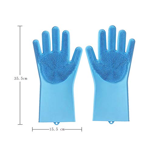 Familighter Silicone Gloves with Wash Scrubber Non-Slip Magic Latex Gloves for Household Cleaning Great for Protecting Hands in Dishwashing Car Washing Kitchen Bathroom Cleaning Blue - Thumbnail 5