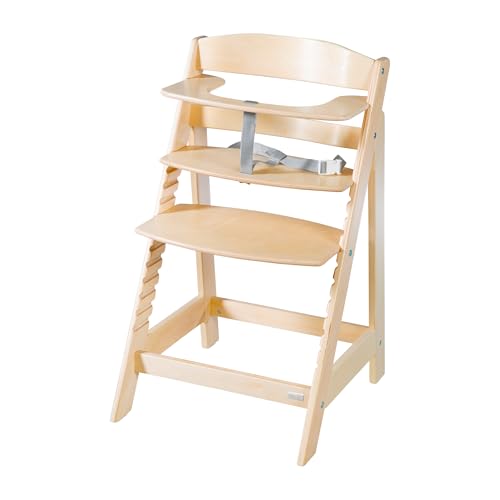roba Sit Up Flex 2 in 1 Highchair, Adjustable Height, from 6 Months to 70 kg, with Footrest, Robust and Ergonomic, Natural Wood