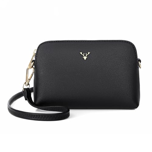 ZMDB Handbag Women's Small Shoulder Bag Women's PU Leather Mobile Phone Case with Wrist Strap & Adjustable Removable Shoulder Strap, Shoulder Bag Women's Bag Zip Crossbody Bag (Black Large)