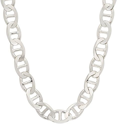 8.6mm Mens Solid .925 Sterling Silver Mariner Link Anchor Chain Necklace, 24 Inch