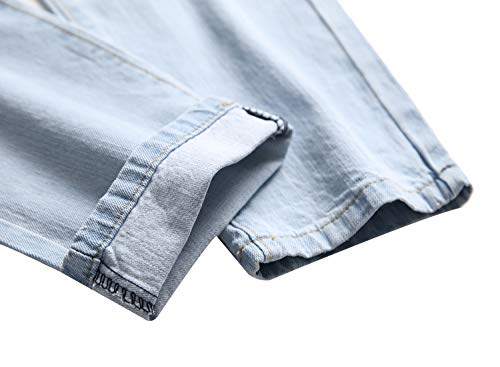 Qazel Vorrlon Men's Straight Light Blue Destroyed Ripped Skinny Denim Jeans Size 40,QW958 - Thumbnail 5