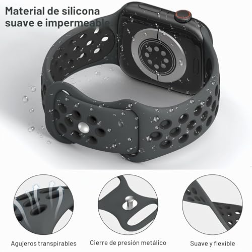 Breathable Silicone Strap Compatible with Apple Watch 40mm 44mm 38mm 46mm 45mm 41mm 42mm 49mm, Sport Silicone Bands for iWatch Series11 10 9 8 7 6 5 4 3 2 1 SE Ultra 3 /2/1, Men and Women