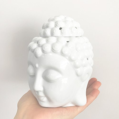 Moylor White Ceramic Buddha Head Essential Oil Burner and Tea Light Candle Holder for Amora, Spa, Yoga, Meditation, Zen