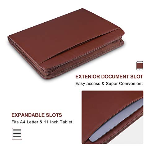 Zippered Padfolio Portfolio Binder, OOWOLF Leather Travel Conference Folder Executive Business Padfolio Case with Writing Pad Tablet, Phone/iPad Pockets, Pen Holder for Interview