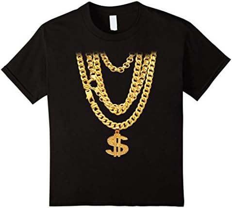 Kids Hip-Hop Gold Chains with Dollar Symbol Bling Funny T-Shirt 10 Black