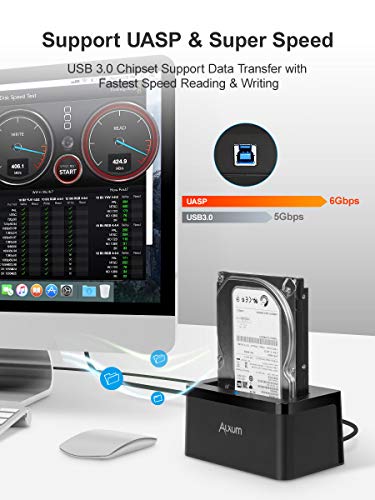 Alxum USB 3.0 to SATA Hard Drive Docking Station for 2.5/3.5 Inch SATA I/II/III HDD SSD, Support UASP, Super Speed up to 6Gbps - Black - Thumbnail 2