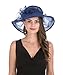SAFERIN Women's Kentucky Derby Sun Hat Church Cocktail Party Wedding Dress Organza Hat Two Tone Color (Navy with Sapphire Blue Line)
