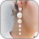 Long Pearl Earrings for Women Pearl Dangle Earrings Big Pearl Drop Earrings Gold Pearl Chain Earrings Wedding Bridal Earrings for Women